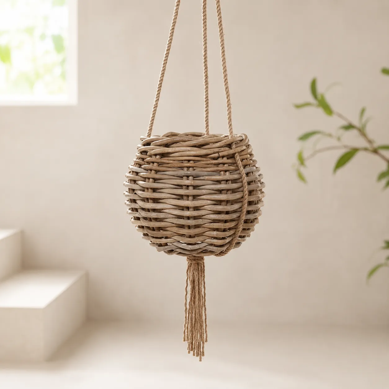 Macrame style hanging pot